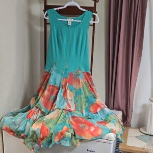 Vibrant Teal and Floral Dress
